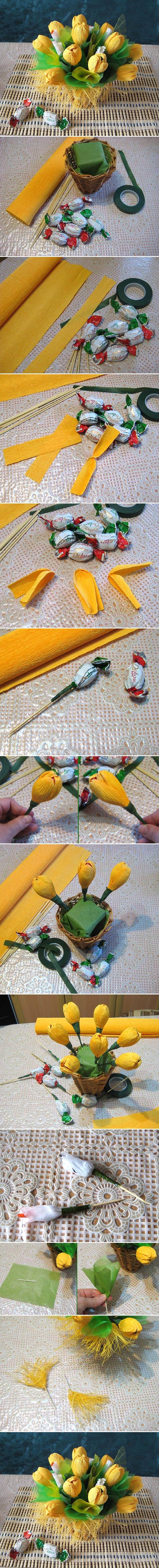 DIY Yellow Flower Candy Bouquet