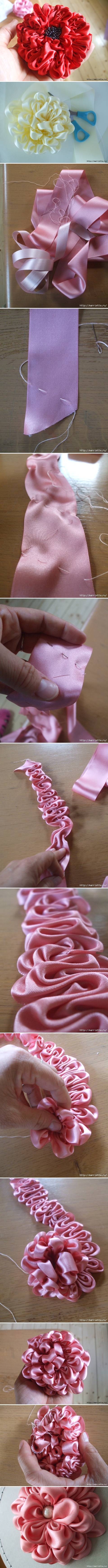 DIY Dahlia Flower From Ribbons DIY Dahlia Flower From Ribbons