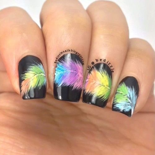 Colored feathered nails