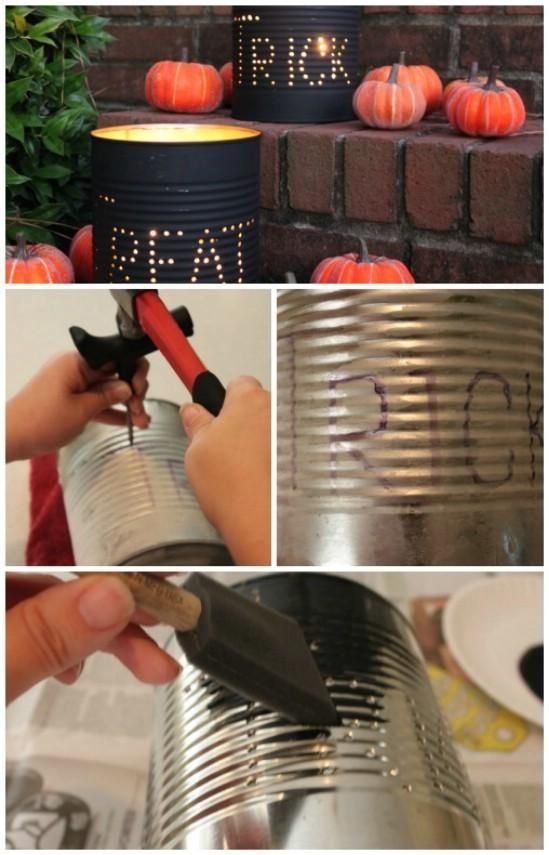 DIY Halloween Tin Can Luminaries 