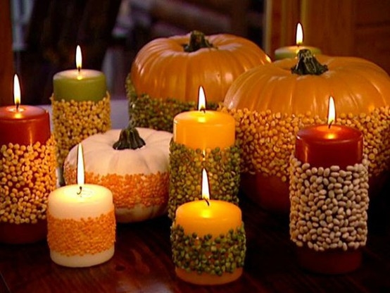 Glue Beans & Seeds to Pumpkins & Candles