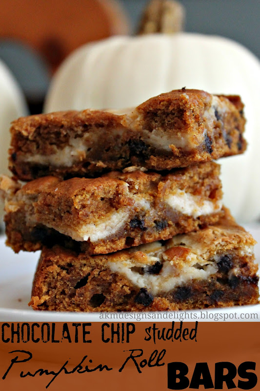 Chocolate chip studded pumpkin roll bars