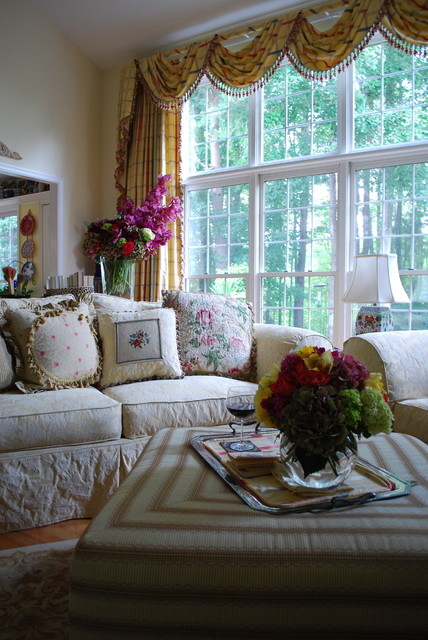 Romantic with Bold Touches Living Room