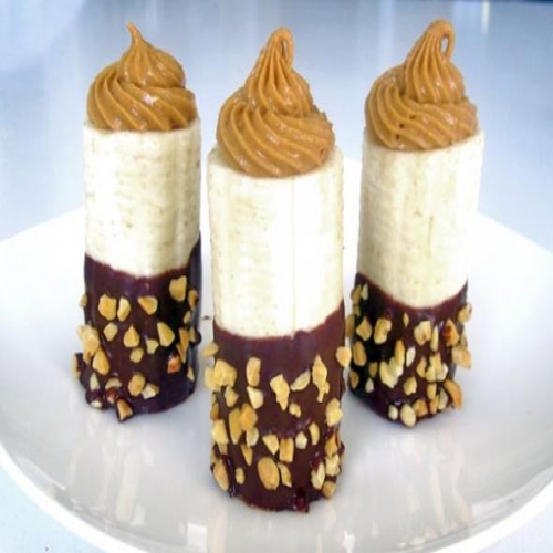 Chocolate dipped peanut butter stuffed banana bites