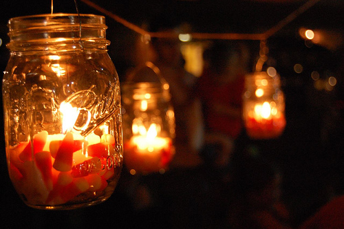 Mason Jar Candles with Candy Corn Mason Jar Candles with Candy Corn