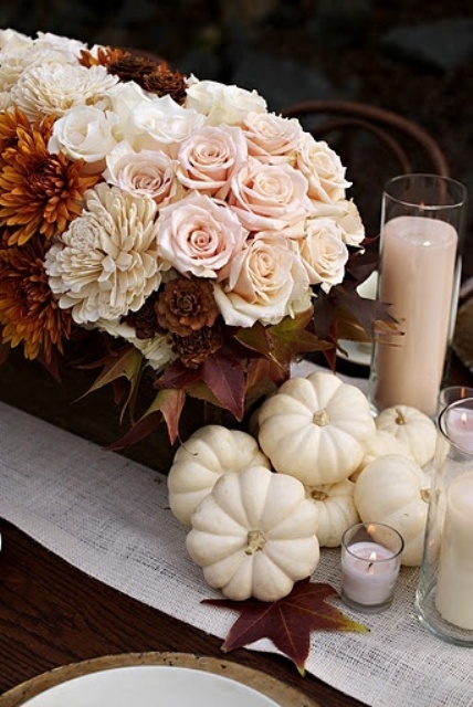Flowers & Mini White Pumpkins Flowers & Mini White Pumpkins