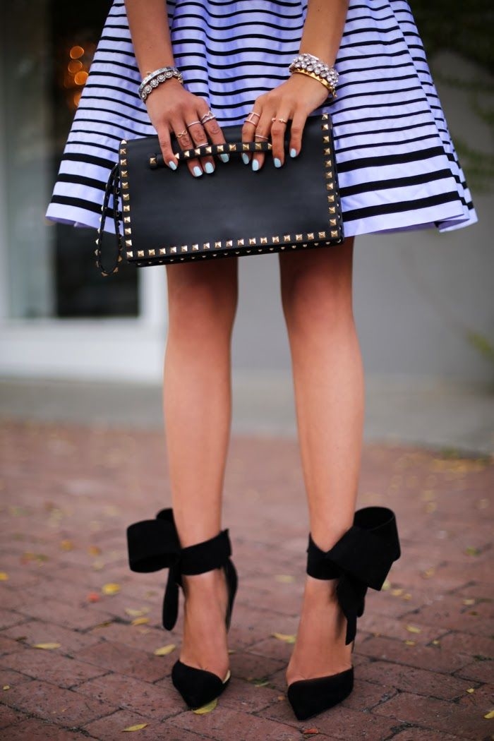 Blue & Black Striped Skirt with Bow Pumps Blue & Black Striped Skirt with Bow Pumps