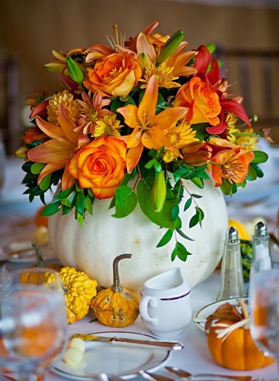 Fall Flowers in Pumpkin Vase Fall Flowers in Pumpkin Vase