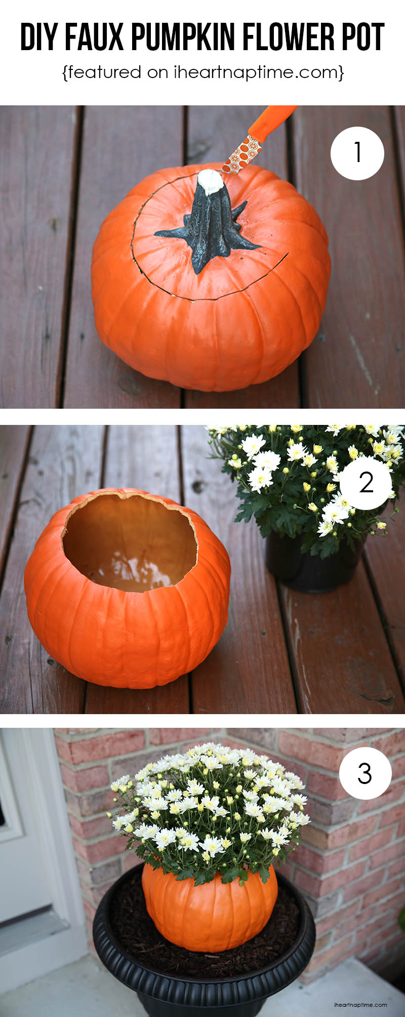 DIY pumpkin flower pot