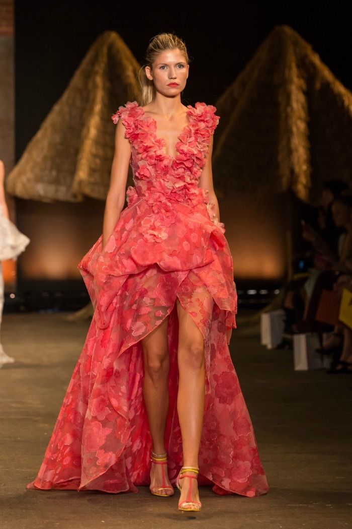 Coral Hi Lo Ruffled Gown Coral Hi Lo Ruffled Gown