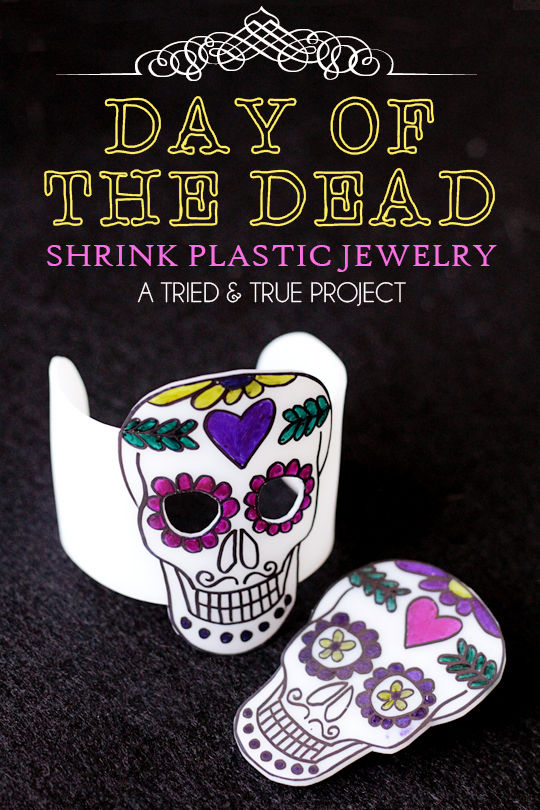 Day of the dead shrink plastic jewelry