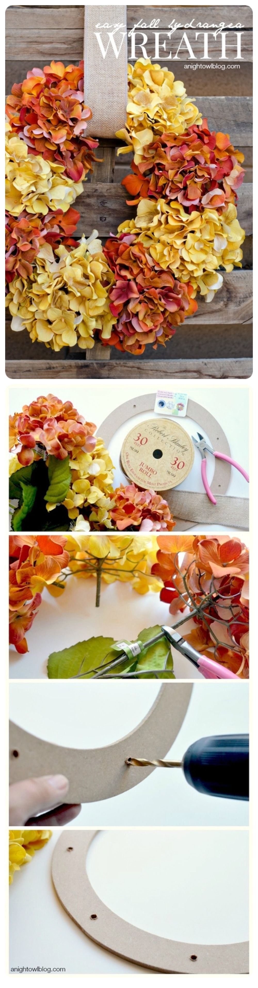 Easy fall hydrangea wreath