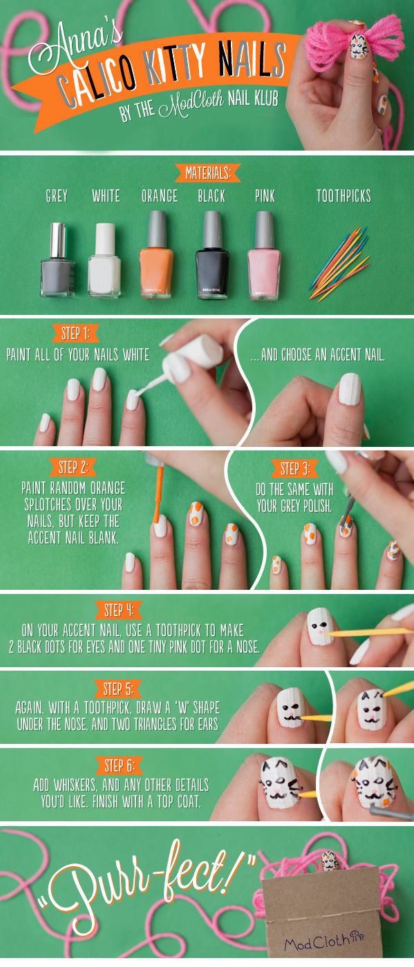 DIY Calico Kitty Nails