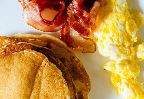 Bacon, eggs, pancakes Bacon, eggs, pancakes