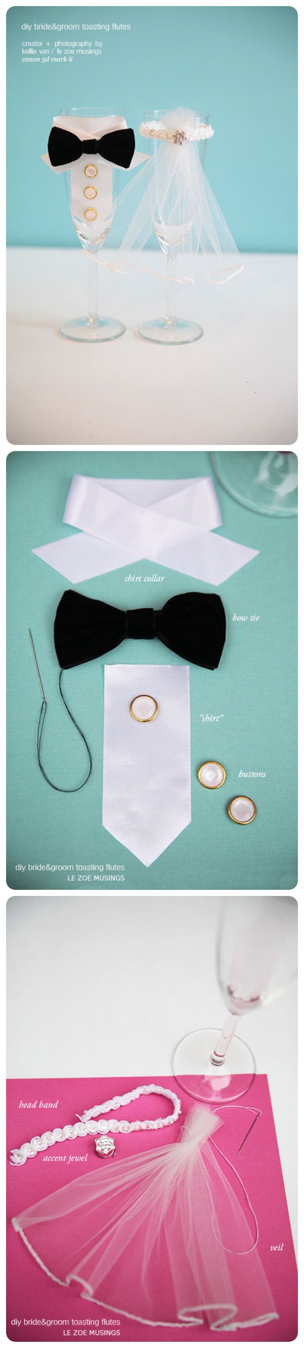 DIY Bride and Groom Toasting Flutes DIY Bride and Groom Toasting Flutes