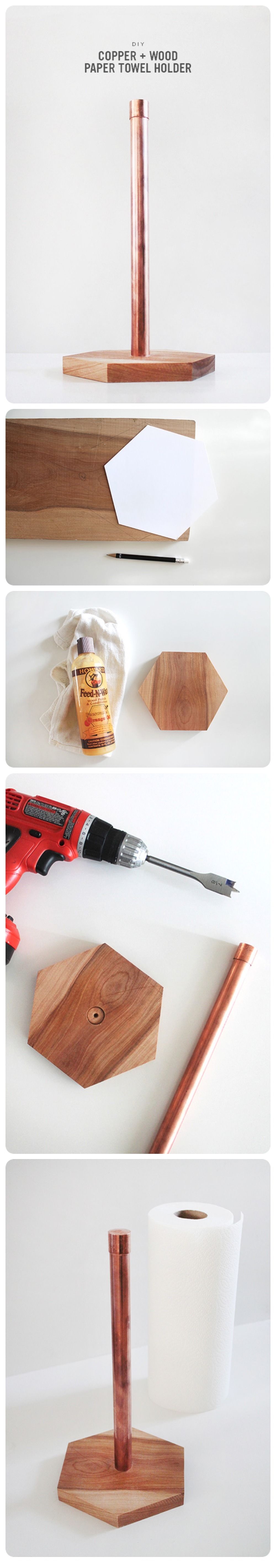 Copper and wood paper towel holder