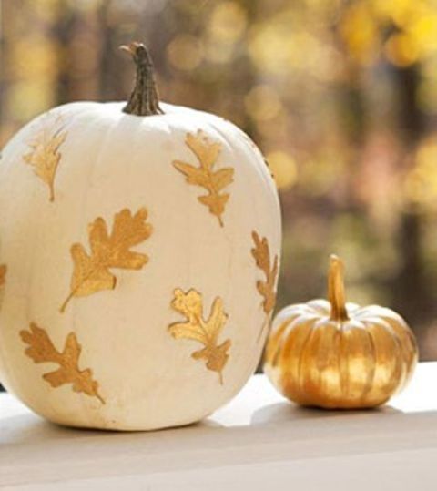 Gold Leaves on White Pumpkins Gold Leaves on White Pumpkins