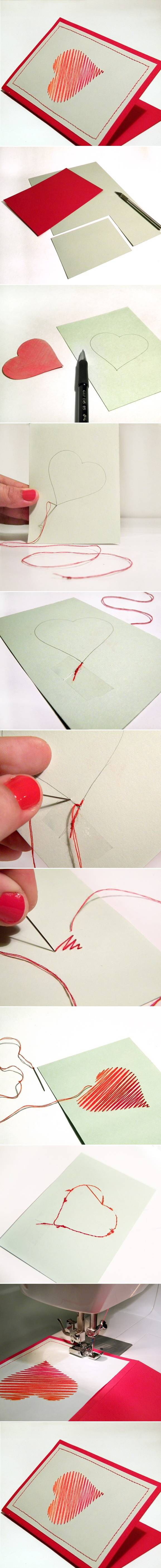 How To Make A Heart Card With Sewing 