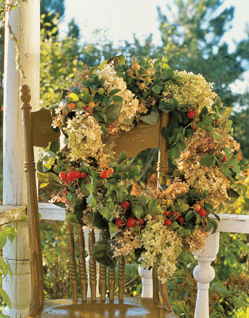 Autumn Wreath hanging off a Chair