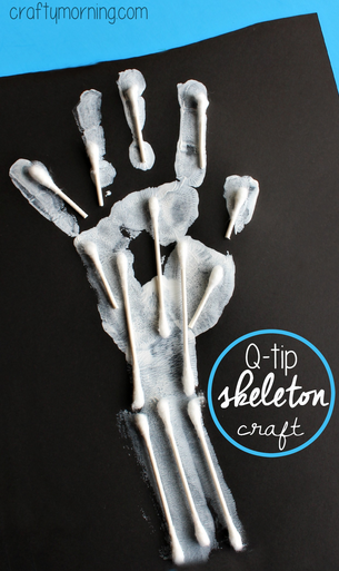 Easy q tip handprint skeleton craft