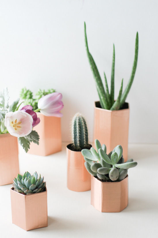 Geometric Faux Metal Planters Geometric Faux Metal Planters