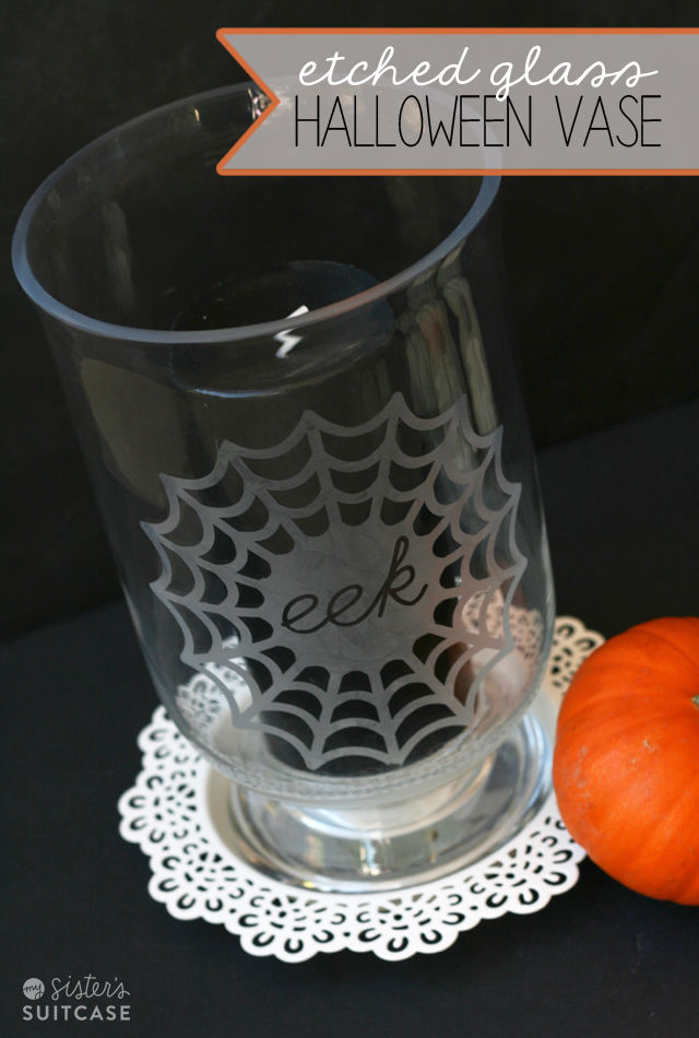 Etched Glass Halloween Vase