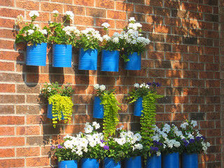 Blue painted cans Blue painted cans