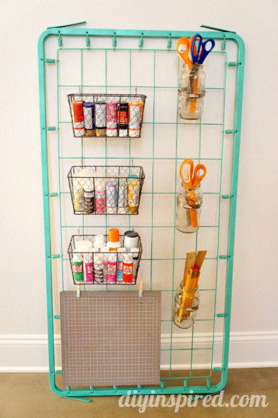 Repurposed bed spring craft storage