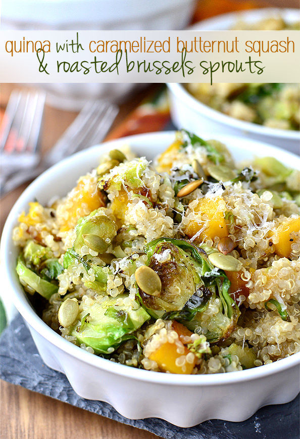 Quinoa with Caramelized Butternut Squash and Roasted Brussels Sprouts