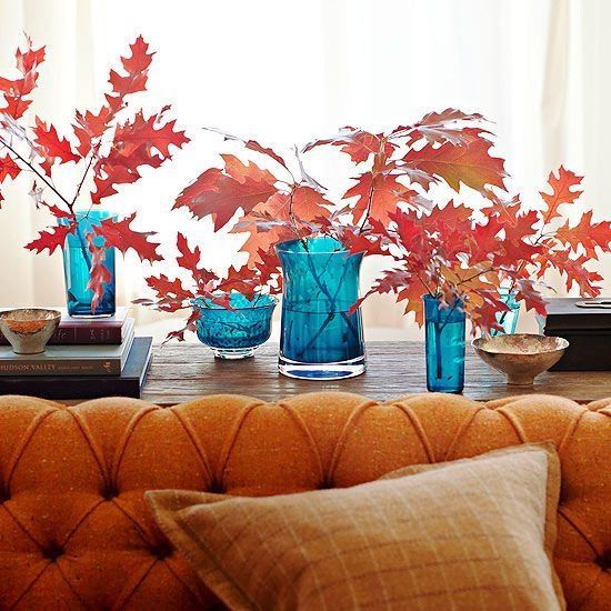 Fall Leaves in Blue Glass Fall Leaves in Blue Glass
