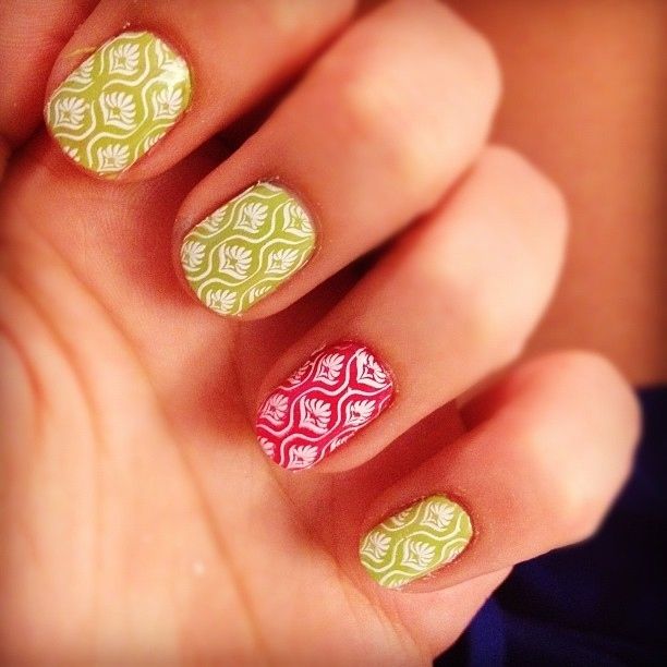 Red and yellow decal nails