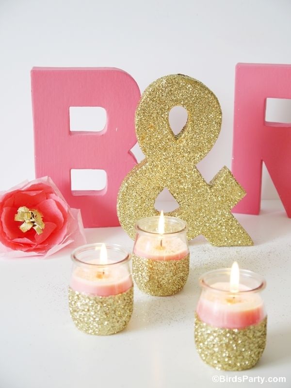 DIY Pink Candles And Glitter Candle Holders