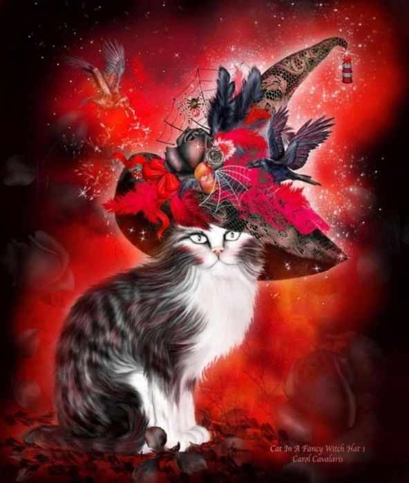 Cat in a Fancy Witch Hat by Carol Cavalaris