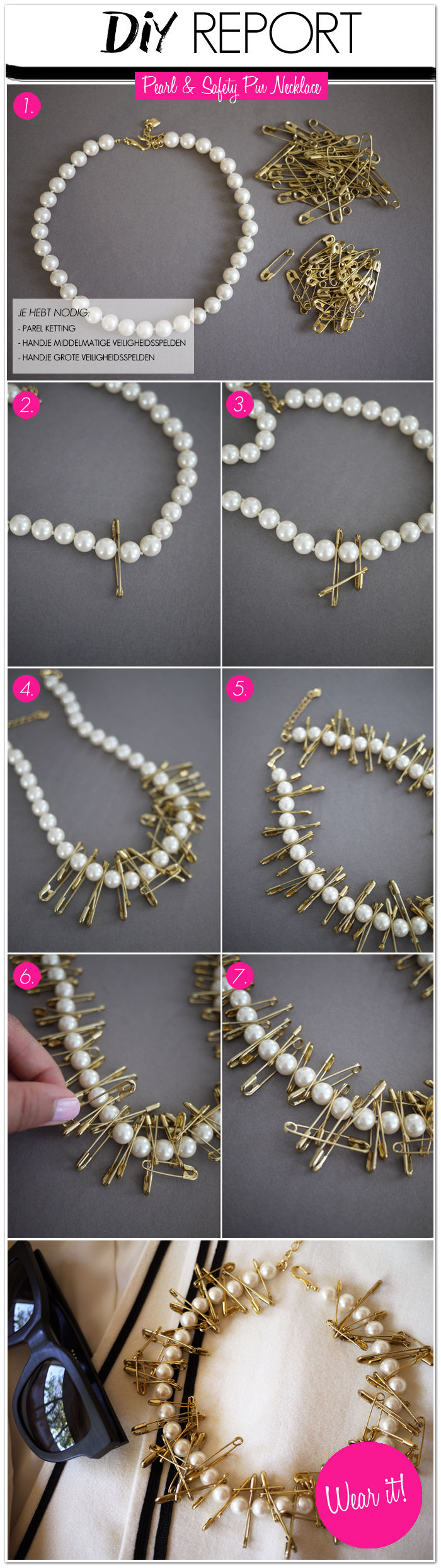 DIY Pearl Safety Pin Necklace