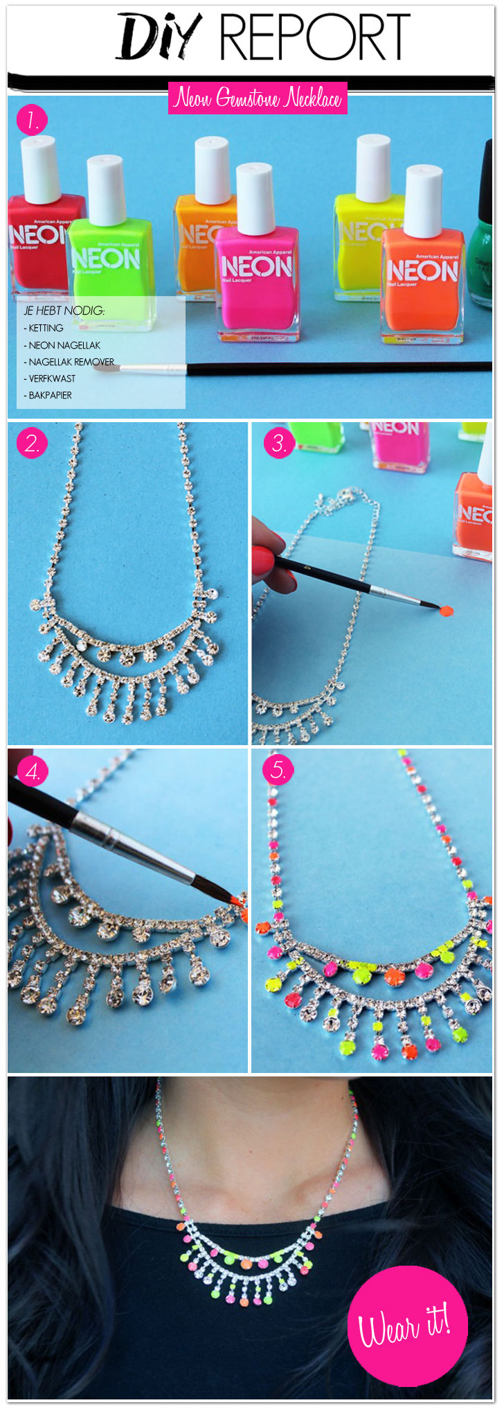DIY Neon Necklace From Nail Polish