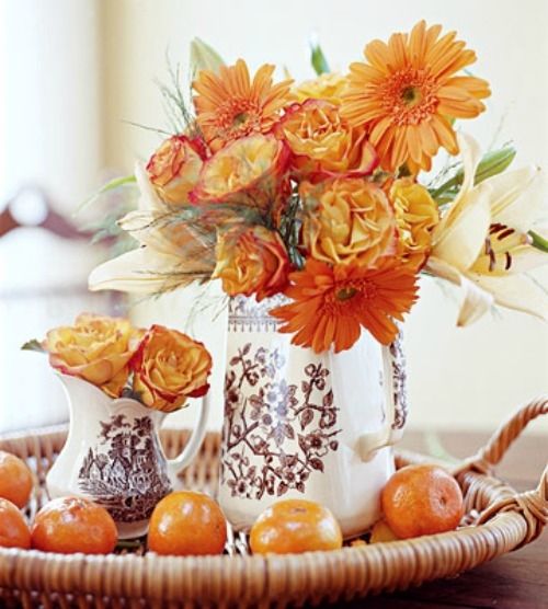 Pretty Fall Flowers in Pitchers Pretty Fall Flowers in Pitchers