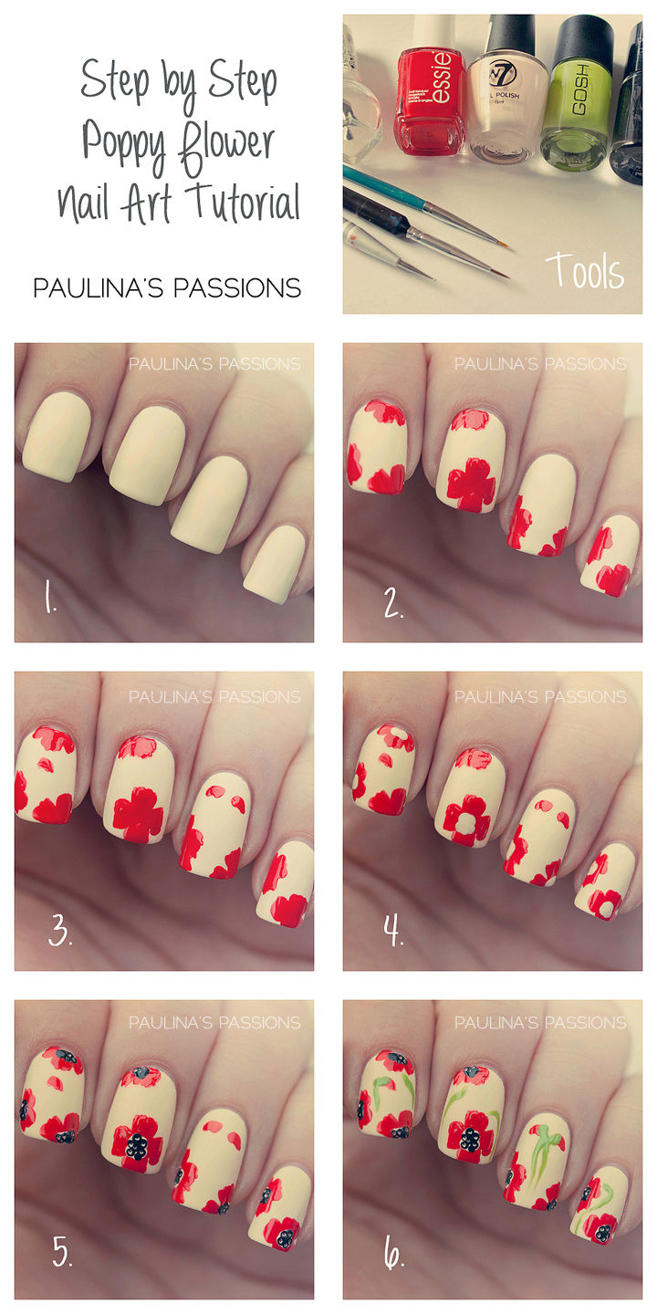 DIY Poppy Flower Nail Art DIY Poppy Flower Nail Art