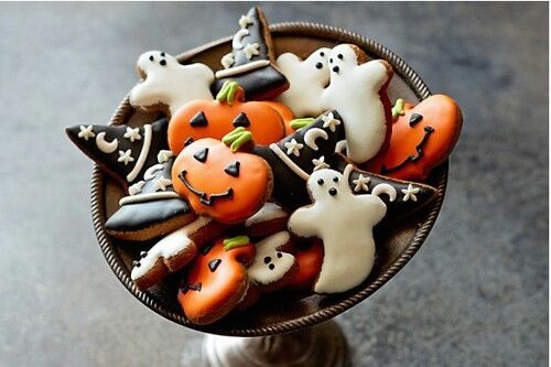 Pumpkin, witch and ghost cookies