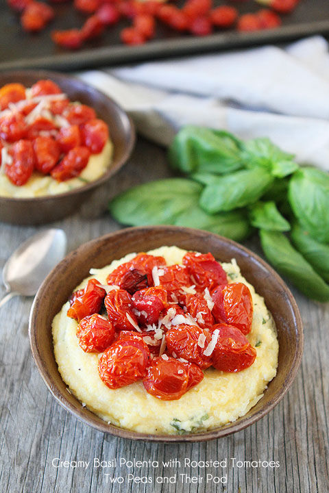 Creamy basil polenta with roasted tomatoes