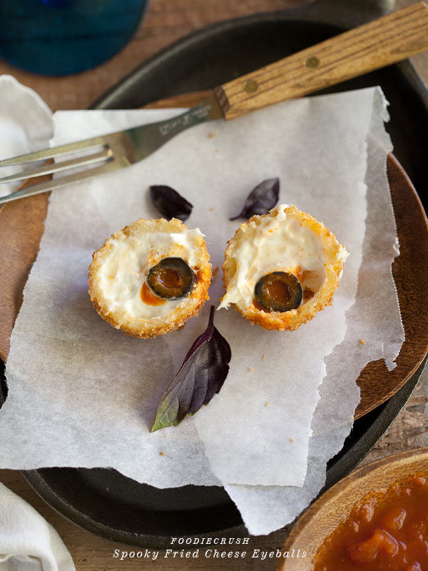 Spooky Fried Mozzarella Eyeballs