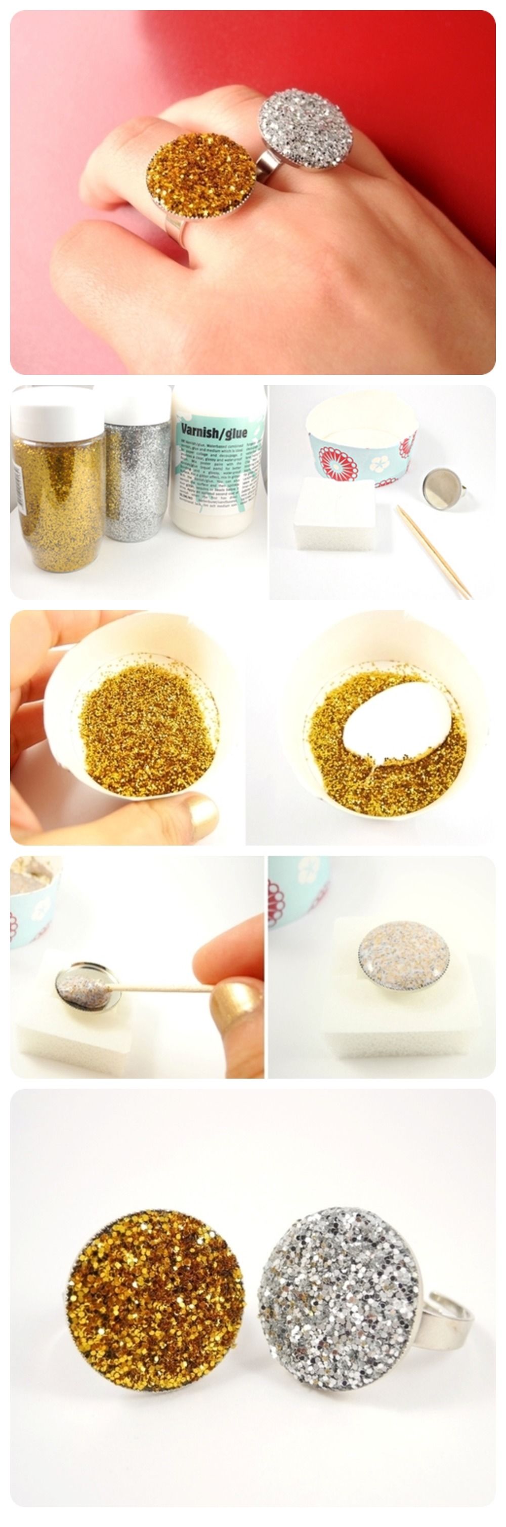DIY Glitter Statement Rings