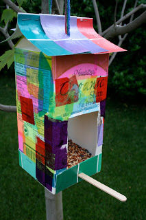 Milk carton bird feeder