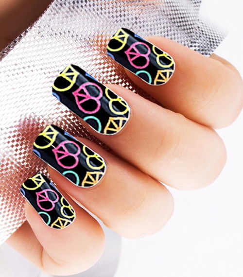 Colorful black peace nails Colorful black peace nails