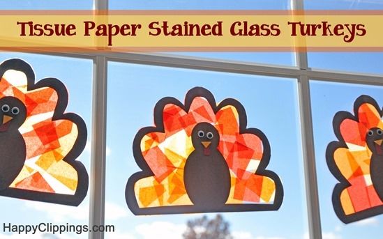 DIY Tissue Paper Stained Glass Turkeys
