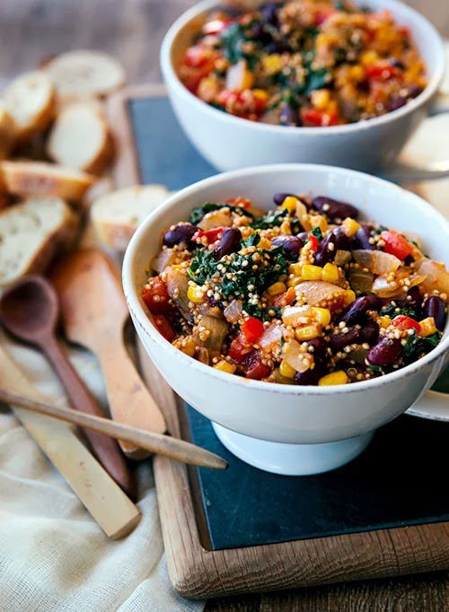 Vegetarian Quinoa Chili with kale and red beans