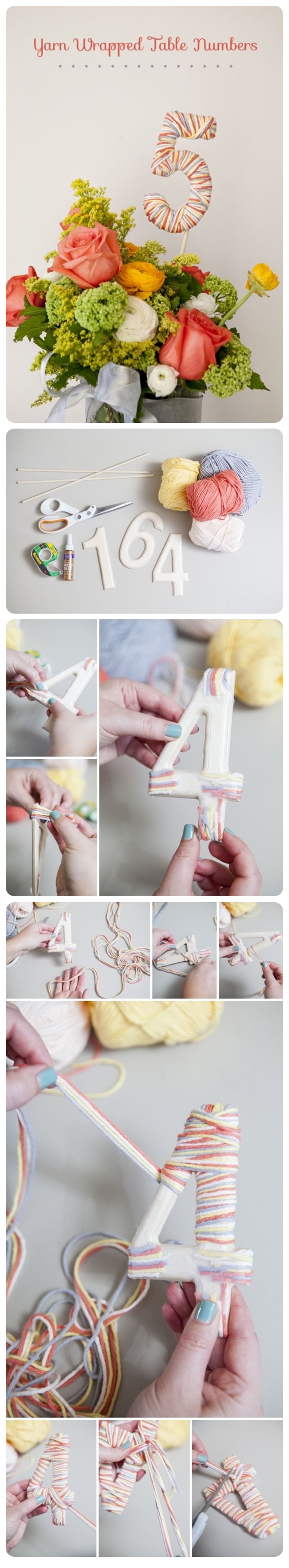 DIY Yarn Wrapped Table Numbers DIY Yarn Wrapped Table Numbers
