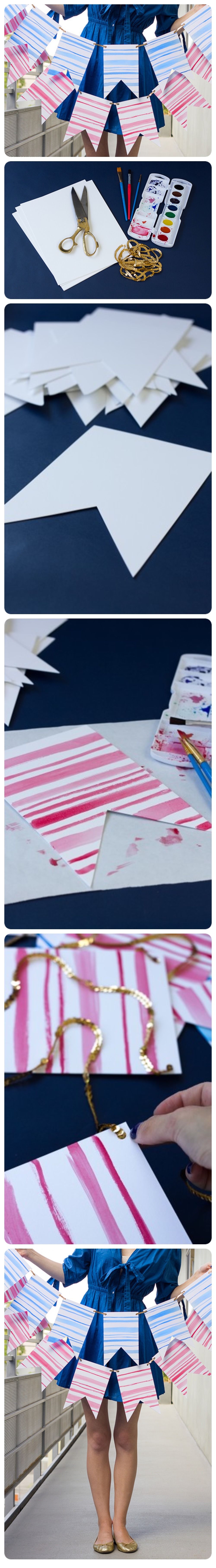 DIY Watercolor Stripe Bunting
