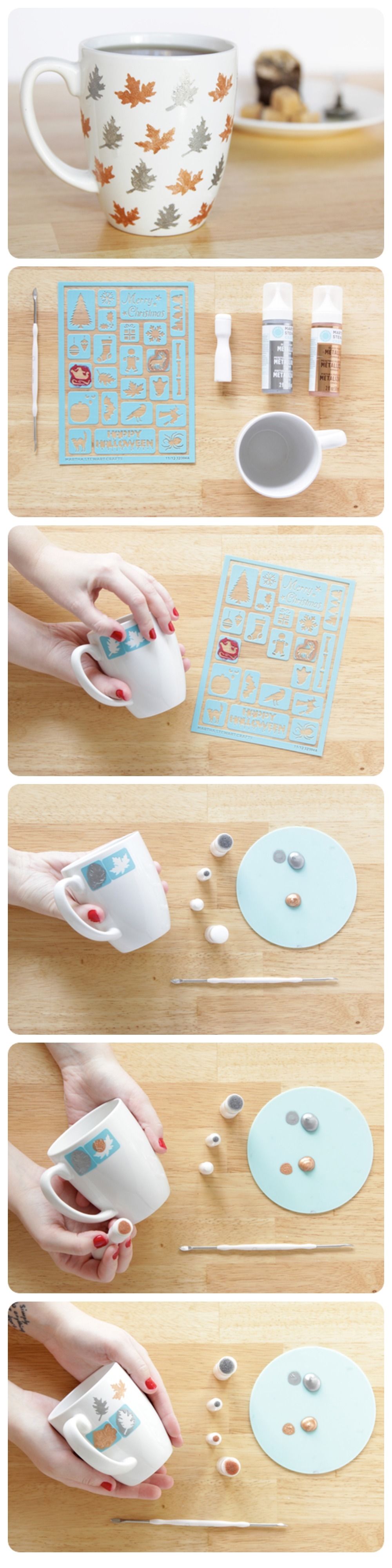 Stenciled leaf mug
