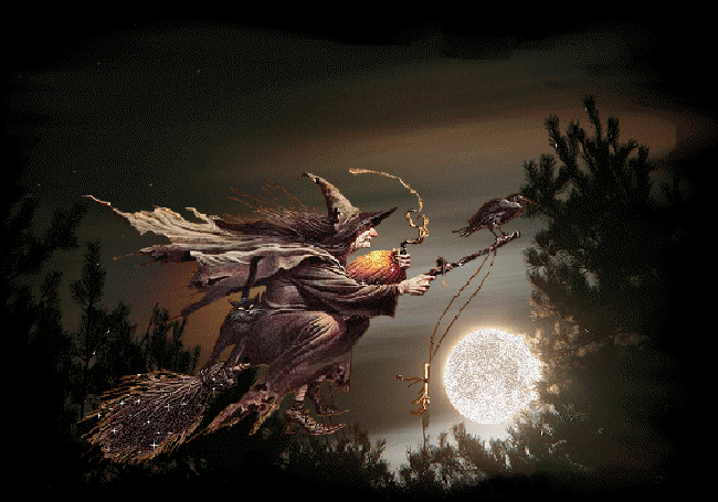 Glitter Witch Flying Over Moon