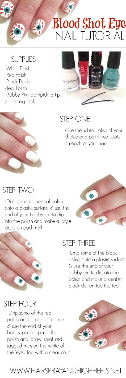 DIY Blood Shot Eye Nail Art